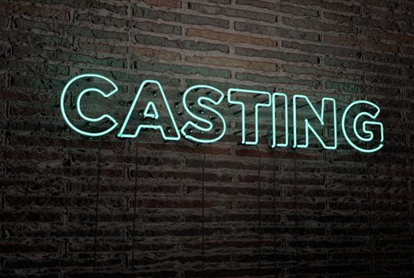 CASTING -Realistic Neon Sign on Brick Wall background - 3D rendered royalty free stock image. Can be used for online banner ads and direct mailers.